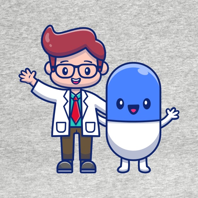 Cute Doctor With Capsule Medicine Cartoon Vector Icon Illustration by Catalyst Labs